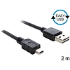 Delock Kábel, EASY-USB 2.0-s A-típusú csatlakozódugó > USB 2.0-s Mini-B-típusú csatlakozódugó, 2 m, (85554)