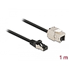 Delock Kábel RJ45 apa - Keystone modul RJ45 anya Cat.6A, 1 m hosszú, fekete (87027)