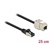 Delock Kábel RJ45 apa - Keystone modul RJ45 anya Cat.6A, 25 cm hosszú, fekete (87022)