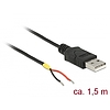 Delock Kábel USB 2.0 A-típusú csatlakozódugóval > 2 db nyitott vezetékkel, 1,5 m Raspberry Pi (85664)