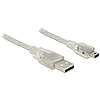 Delock USB 2.0-s kábel A-típusú csatlakozódugóval > USB 2.0 Mini-B csatlakozódugóval, 0,5 m áttetsző (83904)