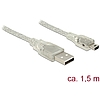 Delock USB 2.0-s kábel A-típusú csatlakozódugóval > USB 2.0 Mini-B csatlakozódugóval, 1,5 m, áttetsz (83906)