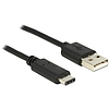 Delock USB 2.0-s kábel A-típusú csatlakozódugóval > USB C típus 2.0 csatlakozódugóval, 0,5 m, fekete (83326)