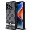 DKNY bőr kockás monomintás és nyomott csíkos iPhone 14 Pro tok - fekete