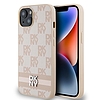 DKNY bőr kockás monomintás és nyomott csíkos tok iPhone 15/14/13 telefonhoz - rózsaszín