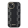 DKNY bőr kockás monomintás MagSafe tok iPhone 15 Plus / 14 Plus telefonhoz - fekete