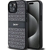 DKNY bőr monocsíkos és fém logós tok iPhone 15 Plus / 14 Plus telefonhoz - fekete