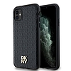 DKNY bőr monogram mintás fém logó MagSafe tok iPhone 11 / Xr telefonhoz - fekete