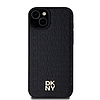 DKNY bőr monogram mintás fém logó MagSafe tok iPhone 15 Plus / 14 Plus telefonhoz - fekete