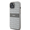 DKNY Leather Mono Stripe & Metal Logo tok iPhone 15 Plus / 14 Plus telefonhoz - bézs