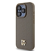 DKNY Leather Pattern Metal Logo MagSafe tok iPhone 14 Pro-hoz - barna