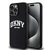 DKNY Liquid Silicone White Printed Logó MagSafe tok iPhone 15 Pro Max készülékhez - fekete