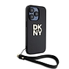 DKNY Wrist Strap Stock logós tok iPhone 15 Pro-hoz - fekete