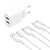 Fali töltő XO L109 2x USB-A, kábel USB Type-C, 2.4A fehér