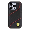 Ferrari Perforated Waves fém logós tok iPhone 15 Pro-hoz - fekete