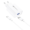 Foneng EU13 fali töltő + USB-USB-C kábel, 3A, fehér (EU13 Type-C)