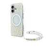 Guess IML Flowers Allover Electro Pearl Strap MagSafe tokkal iPhone 16-hoz - fehér