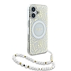 Guess IML Flowers Allover Electro Pearl Strap MagSafe tokkal iPhone 16-hoz - fehér