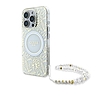 Guess IML Flowers Allover Electro Pearl Strap MagSafe tokkal iPhone 16 Pro Max telefonhoz - fehér