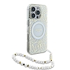 Guess IML Flowers Allover Electro Pearl Strap MagSafe tokkal iPhone 16 Pro Max telefonhoz - fehér