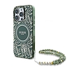 Guess IML Flowers Allover Electro Pearl Strap MagSafe tokkal iPhone 16 Pro telefonhoz - zöld