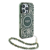 Guess IML Flowers Allover Electro Pearl Strap MagSafe tokkal iPhone 16 Pro telefonhoz - zöld