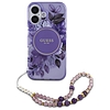 Guess IML Flowers Pearl Strap MagSafe tok iPhone 16-hoz - lila