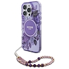 Guess IML Flowers Pearl Strap MagSafe tok iPhone 16 Pro telefonhoz - lila