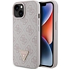 Guess Leather 4G Triangle Strass tok iPhone 15-höz - rózsaszín