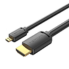 HDMI-D dugó - HDMI-A dugó, 4K HD kábel 1 m-es Vention AGIBF fekete