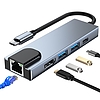 HUB Tech-Protect V3 5in1 USB-C - USB-A 3.0 / USB-A 2.0 / USB-C / HDMI / RJ45 - szürke