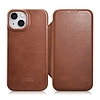 iCarer CE Oil Wax Premium Leather Folio Case iPhone 14 mágneses flip tok MagSafe barna (AKI14220705-BN)