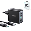 Joyroom töltő GaN 67W 4 portos (2x USB, 2x USB C) fekete (TCG02) + kábel USB C - USB C 100W 1,2m