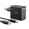 Joyroom töltő GaN 67W 4 portos (2x USB, 2x USB C) fekete (TCG02) + kábel USB C - USB C 100W 1,2m