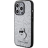 Karl Lagerfeld Fixed Glitter Choupette Logo fém tűs tok iPhone 15 Pro Max telefonhoz - Ezüst