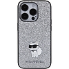 Karl Lagerfeld Fixed Glitter Choupette Logo fém tűs tok iPhone 15 Pro Max telefonhoz - Ezüst