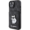 Karl Lagerfeld Saffiano Cardslots és Stand Monogram Choupette tok iPhone 15-höz - fekete