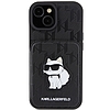 Karl Lagerfeld Saffiano Cardslots és Stand Monogram Choupette tok iPhone 15-höz - fekete