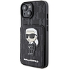 Karl Lagerfeld Saffiano Cardslots és Stand Monogram Ikonik Patch tok iPhone 15-höz - fekete