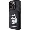 Karl Lagerfeld Saffiano kártyahely és állvány monogram Choupette tok iPhone 15 Pro készülékhez - fekete