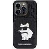 Karl Lagerfeld Saffiano kártyahely és állvány monogram Choupette tok iPhone 15 Pro készülékhez - fekete