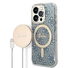 Set Guess GUBPP14LH4EACSB Case+ Töltő iPhone 14 Pro 6.1" kék/kék kemény tok 4G Print MagSafe