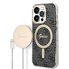 Set Guess GUBPP14LH4EACSK Case+ Töltő iPhone 14 Pro 6.1" fekete/fekete kemény tok 4G Print MagSafe