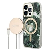 Szett Guess GUBPP14LHJEACSA tok+ Töltő iPhone 14 Pro 6.1" zöld/zöld kemény tok Jungle MagSafe