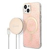 Szett Guess GUBPP14SH4EACSP Case+ Töltő iPhone 14 6.1" rózsaszín/rózsaszín kemény tok 4G Print MagSafe