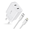 Tech-Protect C20W 2x USB-C PD 20W fali töltő Lightning / USB-C kábellel - fehér