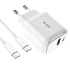 Tech-Protect C20W USB-C PD 20W / USB-A QC 3.0 töltő USB-C / USB-C kábellel - fehér