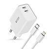 Tech-Protect C35W 2x USB-C PD 35W fali töltő USB-C / Lightning kábellel - fehér