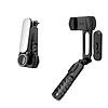 Techsuit - Gimbal Mini Selfie Stick (Q09) - Stabilizáló állvány LED lámpával és Bluetooth távirányítóval, 70 cm - Fekete (KF2313355)