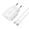 Töltő USB-C 20W Essager USB-C-Lightning kábellel fehér (EFJB02-XBL02-T)